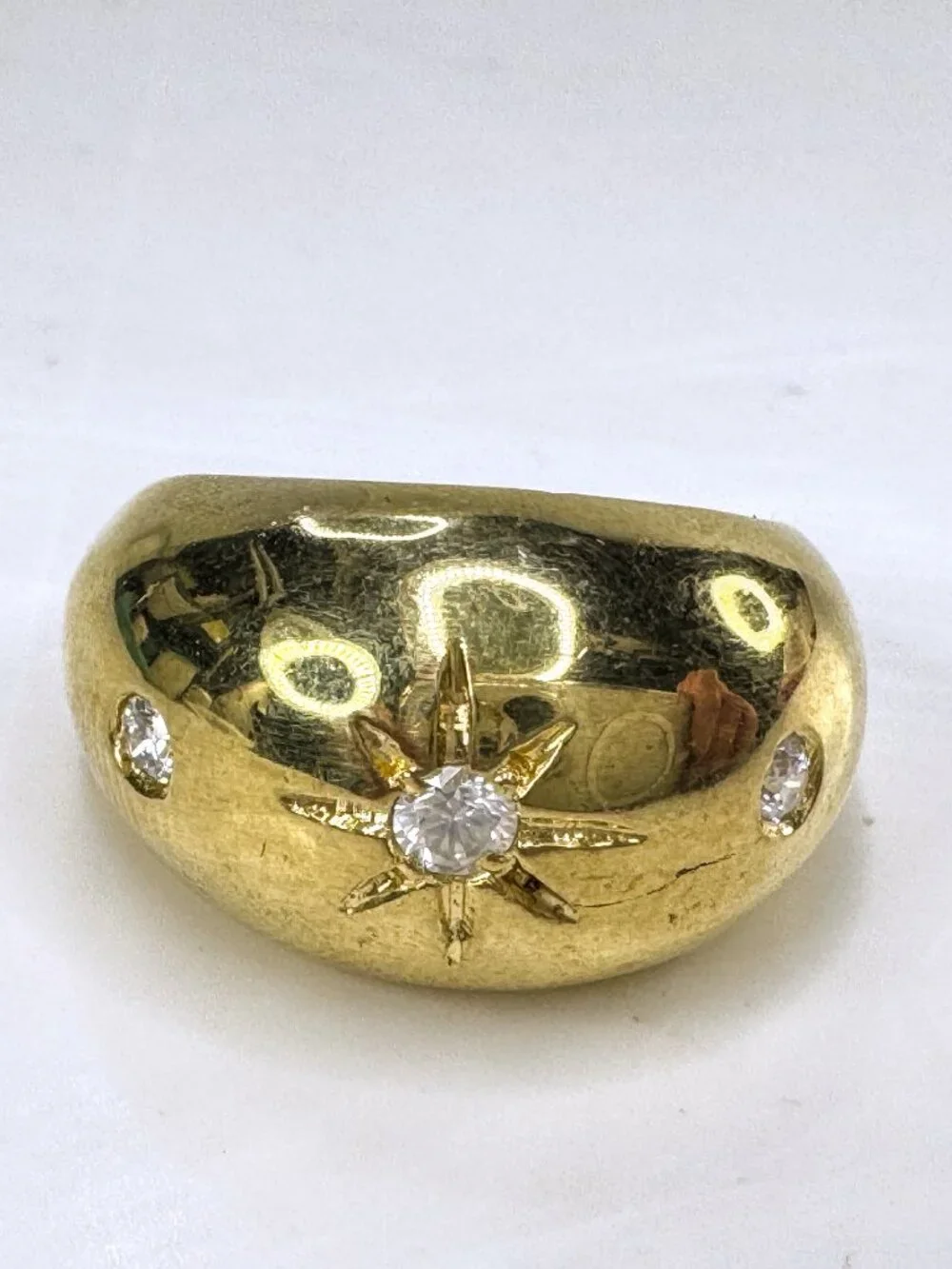 Handmade 18K Gold 0.15ct G/VS Diamond Starburst Dome Ring Size7 9.3g JR1835